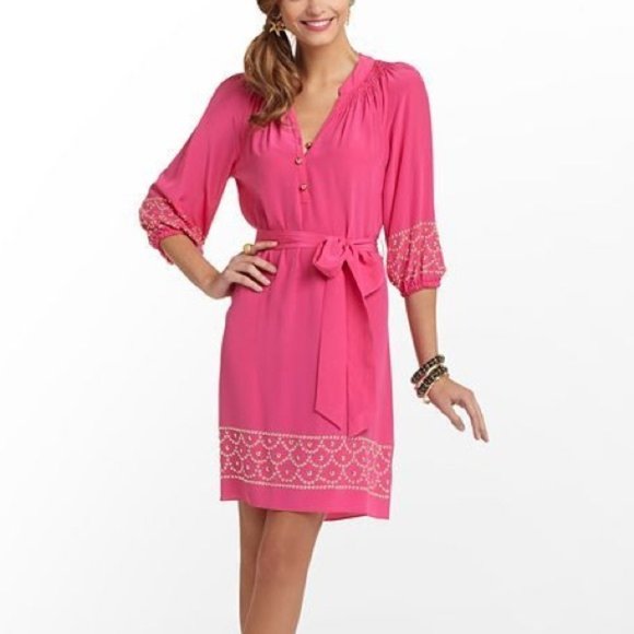 Lilly Pulitzer Dresses & Skirts - Lilly Pulitzer Silk Pink Perla Dress Tie-Waist XL